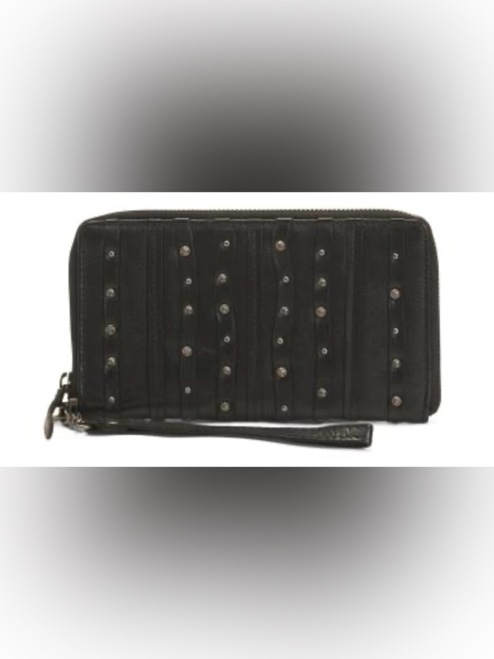 VILENCA HOLLAND Black Italian Leather Studded Zip Around Wristlet Wallet